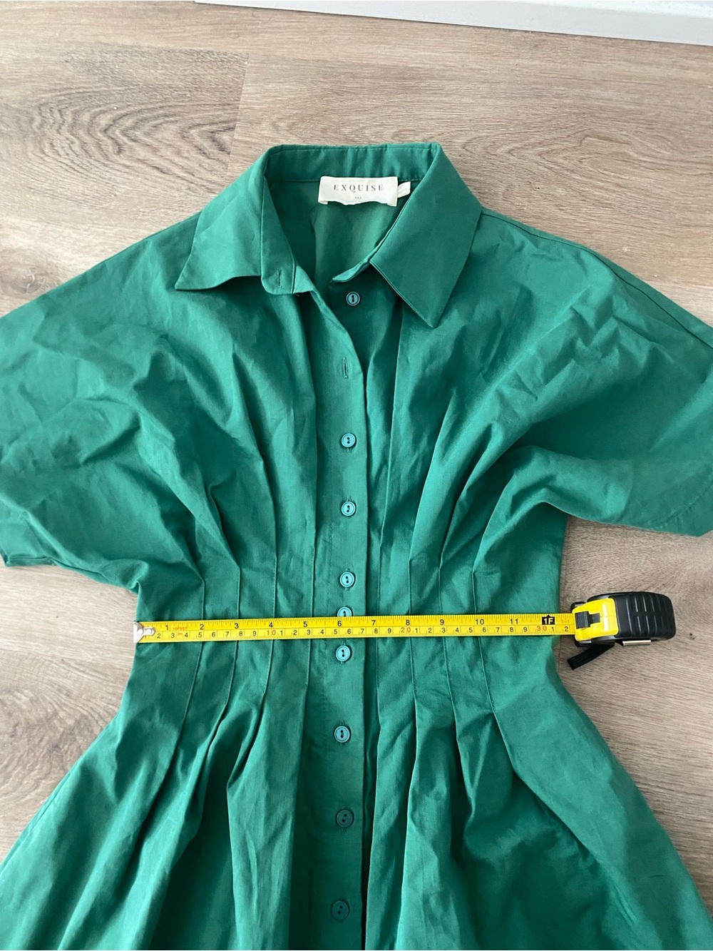 Anthropologie Green Button-Front Midi Dress with Cinched Waist - Picture 5 of 6
